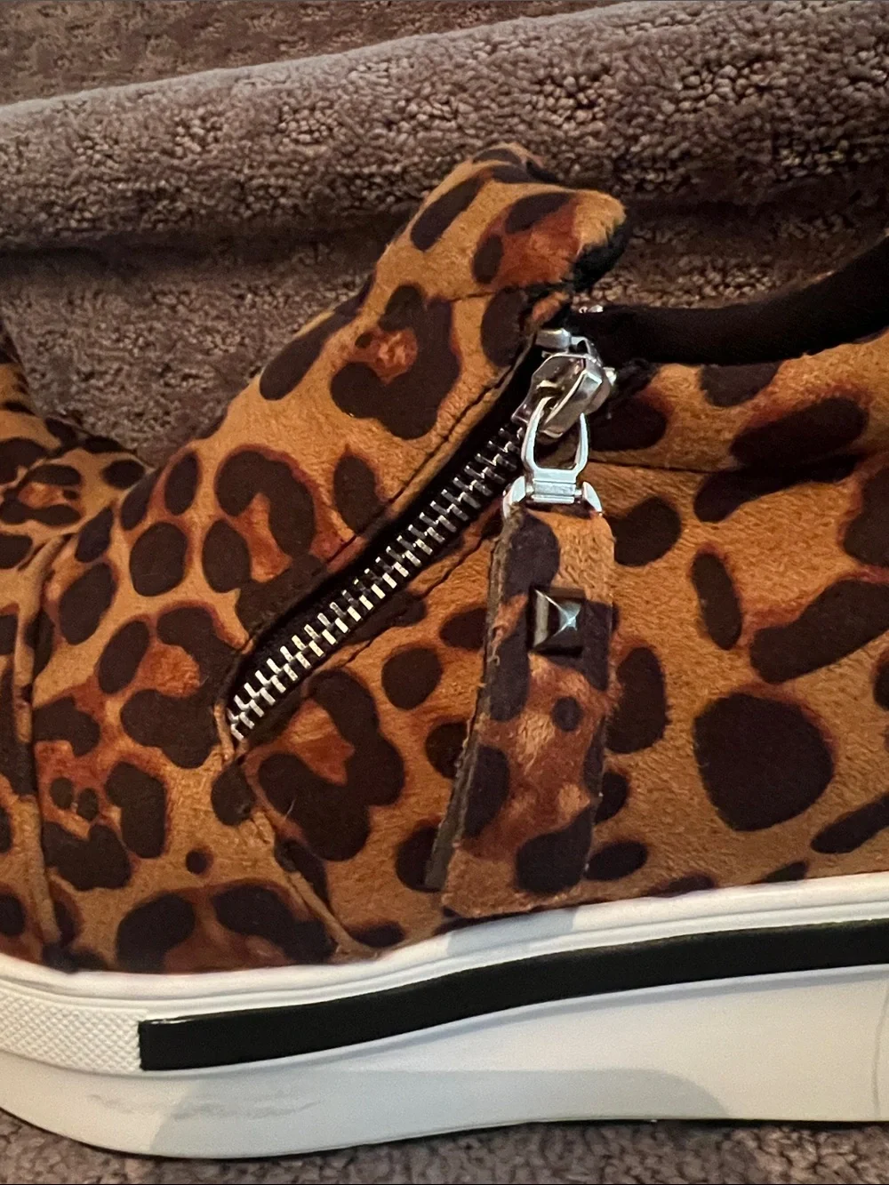Source Unknown Leopard-Print Platform Wedge Sneakers - Brown Black